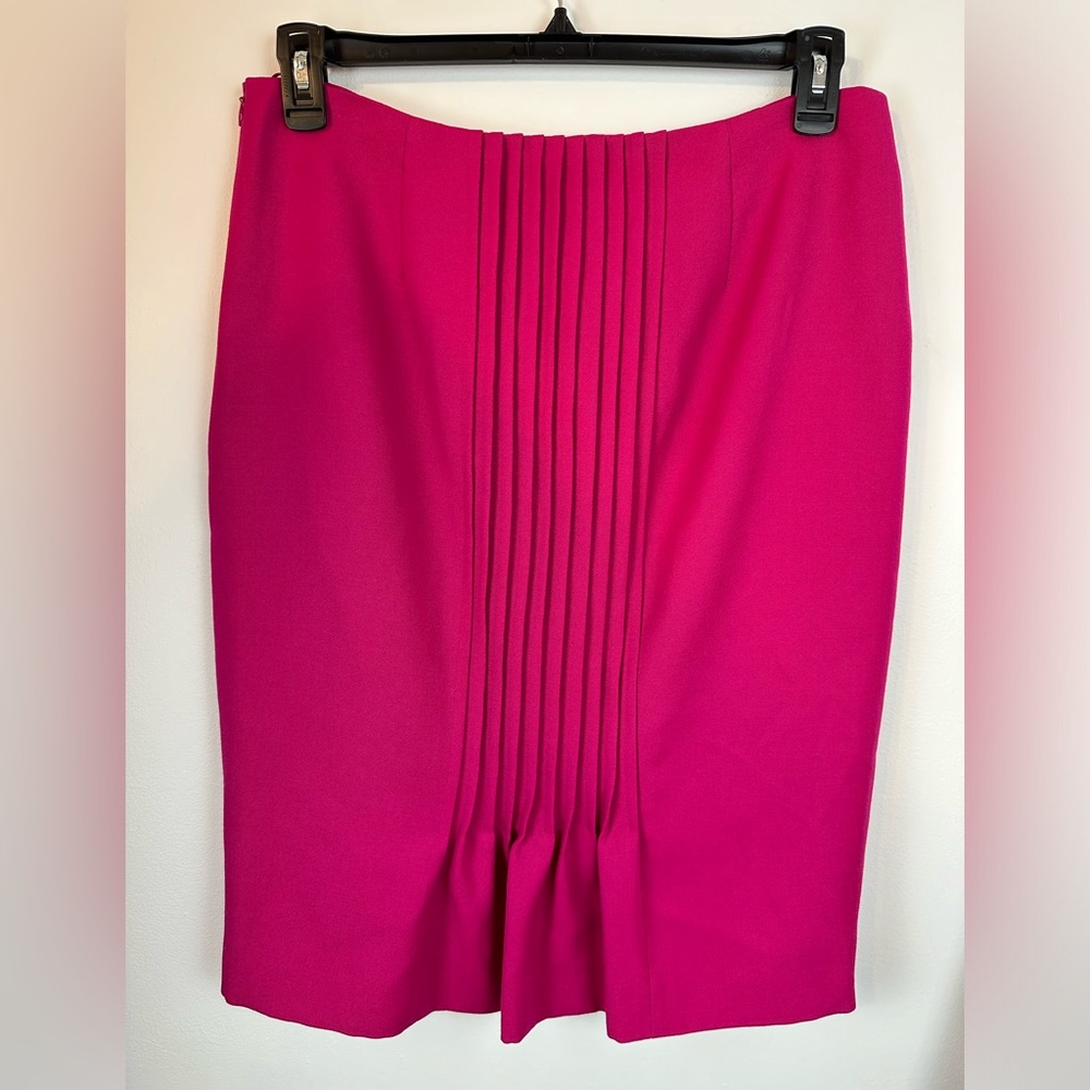 ESCADA Pink New Wool Skirt Statement Back Ruffle | Size 42
